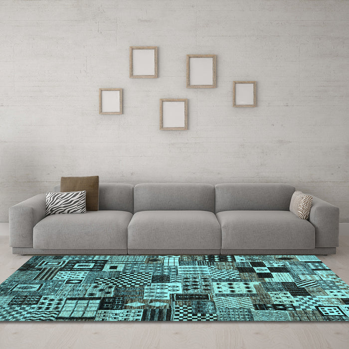 Machine Washable Abstract Light Blue Contemporary Rug in a Living Room, wshcon1598lblu