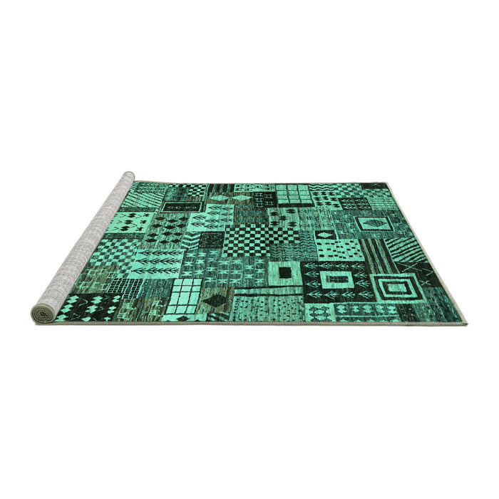 Sideview of Machine Washable Abstract Turquoise Contemporary Area Rugs, wshcon1598turq