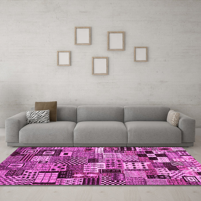 Machine Washable Abstract Pink Contemporary Rug in a Living Room, wshcon1598pnk
