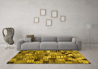 Machine Washable Abstract Yellow Contemporary Rug, wshcon1598yw