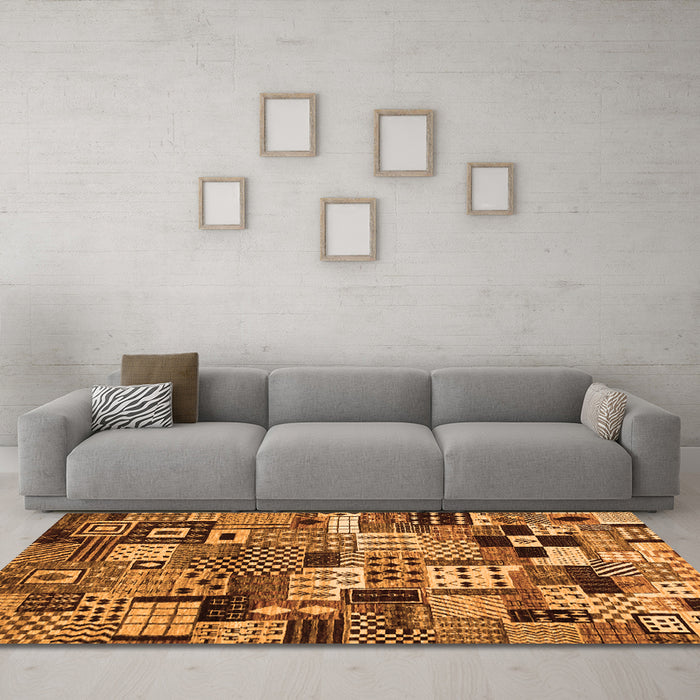 Machine Washable Abstract Orange Contemporary Area Rugs in a Living Room, wshcon1598org