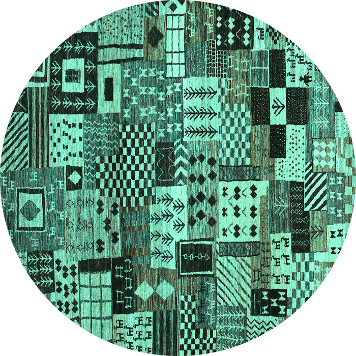 Round Abstract Turquoise Contemporary Rug, con1598turq
