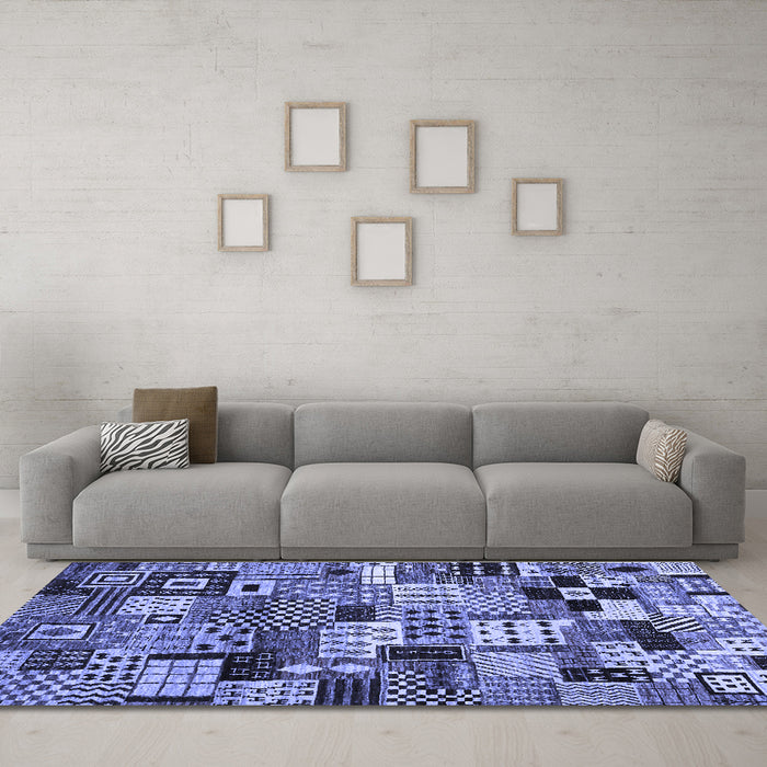 Machine Washable Abstract Blue Contemporary Rug in a Living Room, wshcon1598blu
