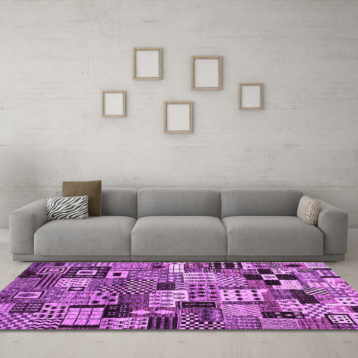 Machine Washable Abstract Purple Contemporary Area Rugs in a Living Room, wshcon1598pur