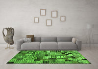 Machine Washable Abstract Green Contemporary Rug, wshcon1598grn