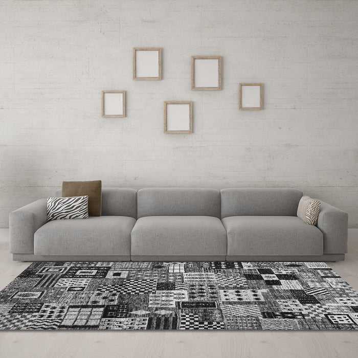 Machine Washable Abstract Gray Contemporary Rug in a Living Room,, wshcon1598gry