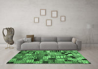 Machine Washable Abstract Emerald Green Contemporary Rug, wshcon1598emgrn