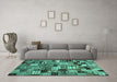 Machine Washable Abstract Turquoise Contemporary Area Rugs in a Living Room,, wshcon1598turq