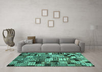 Machine Washable Abstract Turquoise Contemporary Rug, wshcon1598turq