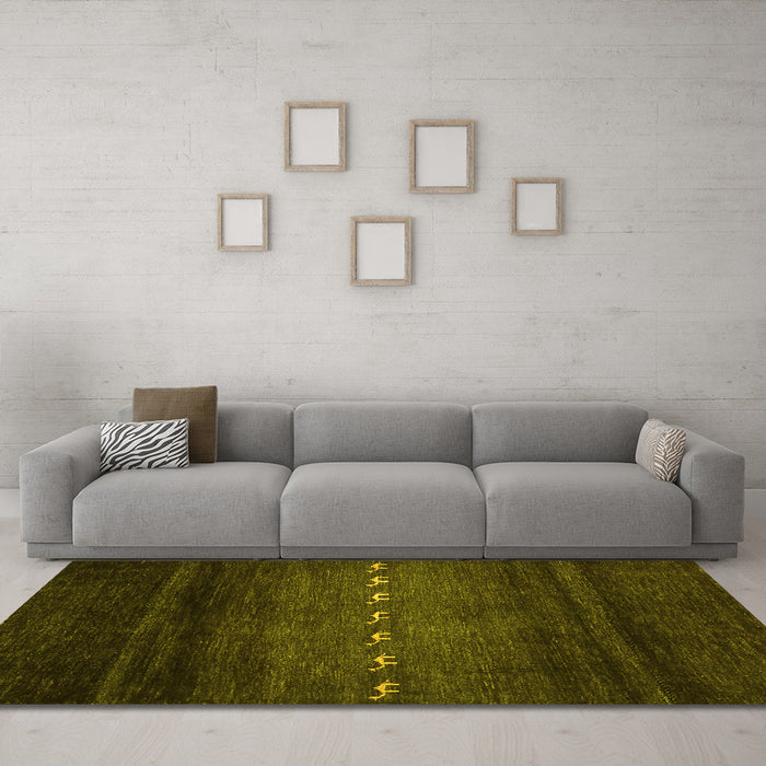 Machine Washable Abstract Yellow Contemporary Rug in a Living Room, wshcon1599yw