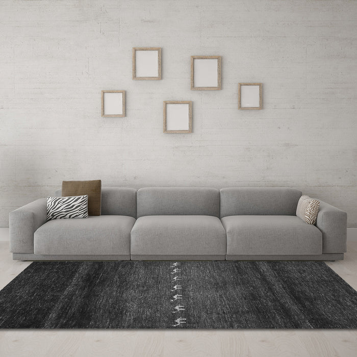 Machine Washable Abstract Gray Contemporary Rug in a Living Room,, wshcon1599gry