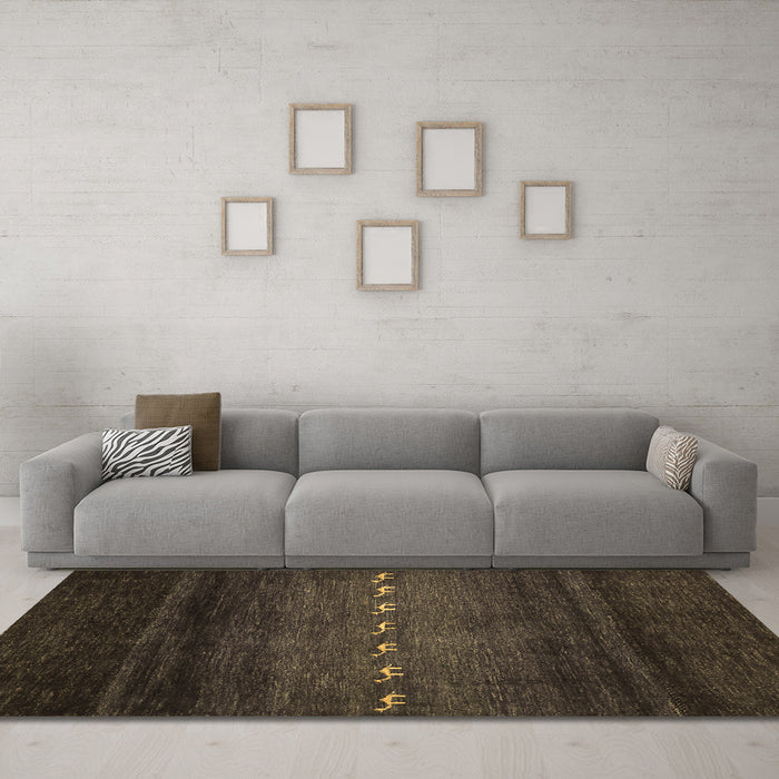 Machine Washable Abstract Brown Contemporary Rug in a Living Room,, wshcon1599brn