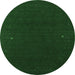 Round Machine Washable Abstract Emerald Green Contemporary Area Rugs, wshcon159emgrn