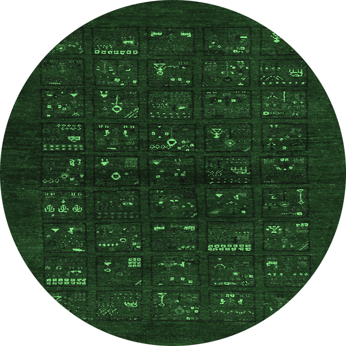 Round Machine Washable Abstract Emerald Green Contemporary Area Rugs, wshcon1600emgrn