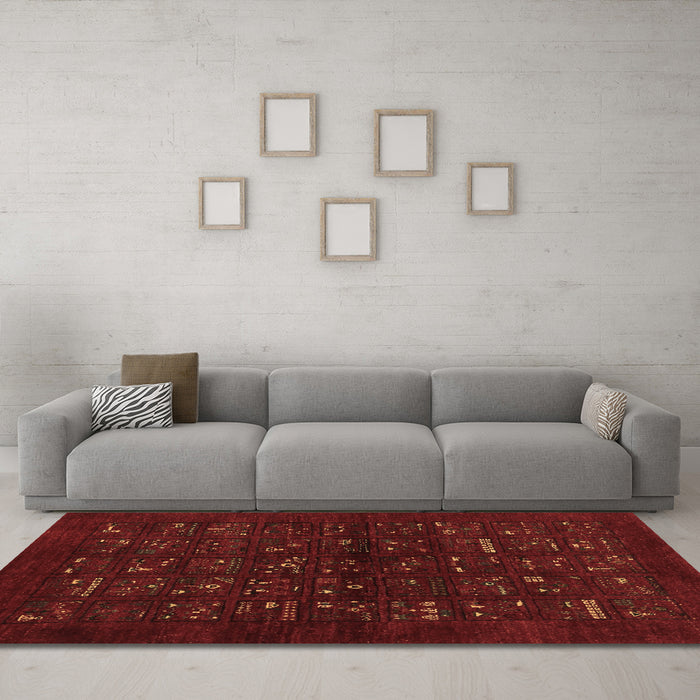Machine Washable Abstract Brown Contemporary Rug in a Living Room,, wshcon1600brn