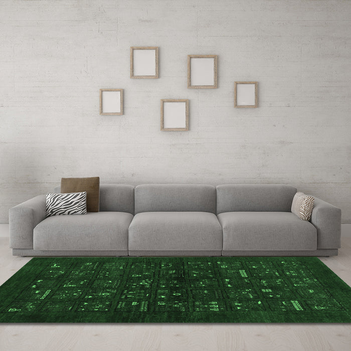 Machine Washable Abstract Emerald Green Contemporary Area Rugs in a Living Room,, wshcon1600emgrn