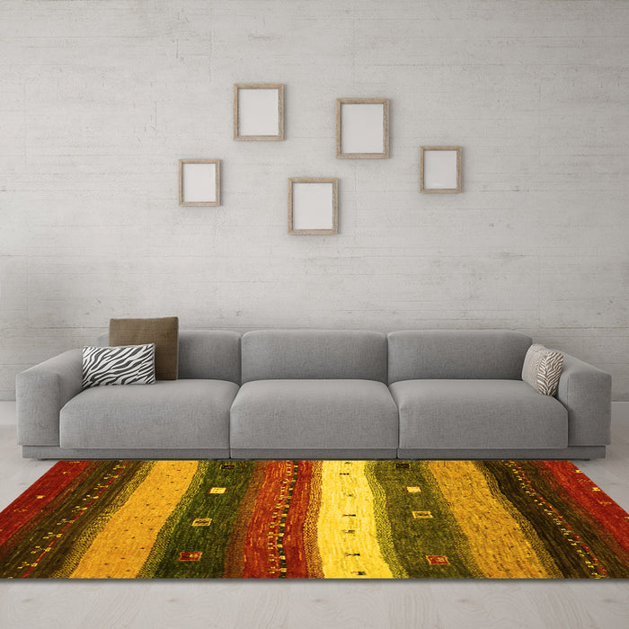 Machine Washable Abstract Yellow Contemporary Rug in a Living Room, wshcon1601yw