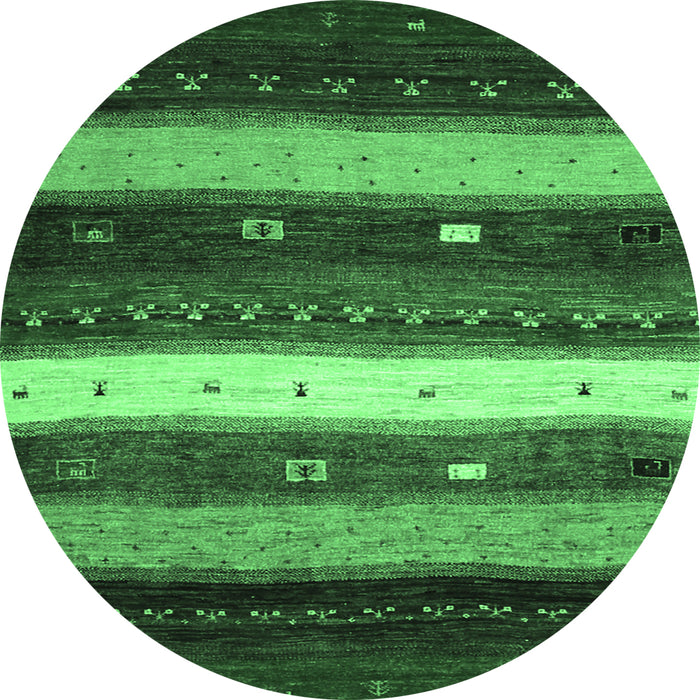 Round Machine Washable Abstract Emerald Green Contemporary Area Rugs, wshcon1601emgrn