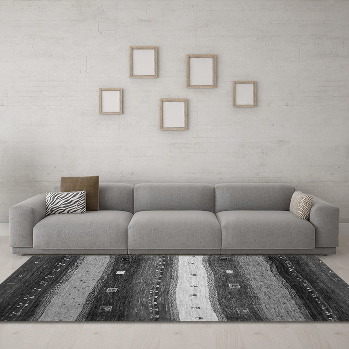 Machine Washable Abstract Gray Contemporary Rug in a Living Room,, wshcon1601gry
