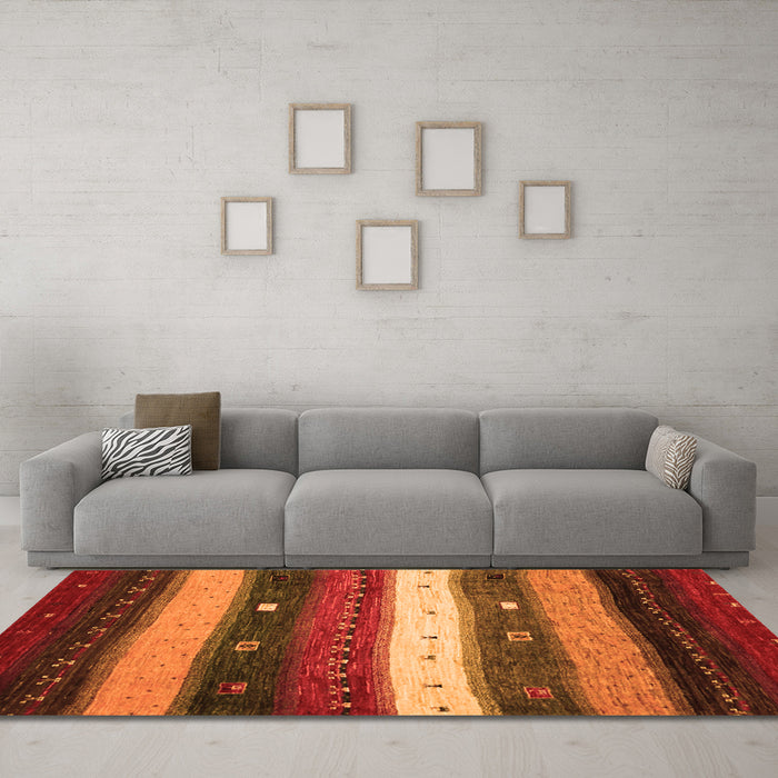 Machine Washable Abstract Orange Contemporary Area Rugs in a Living Room, wshcon1601org