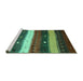 Sideview of Machine Washable Abstract Turquoise Contemporary Area Rugs, wshcon1601turq