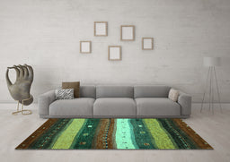 Machine Washable Abstract Turquoise Contemporary Area Rugs in a Living Room,, wshcon1601turq