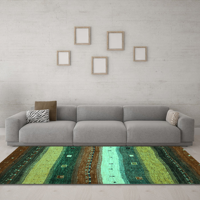 Machine Washable Abstract Turquoise Contemporary Area Rugs in a Living Room,, wshcon1601turq