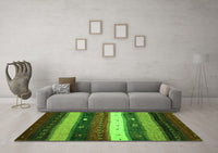 Machine Washable Abstract Green Contemporary Rug, wshcon1601grn