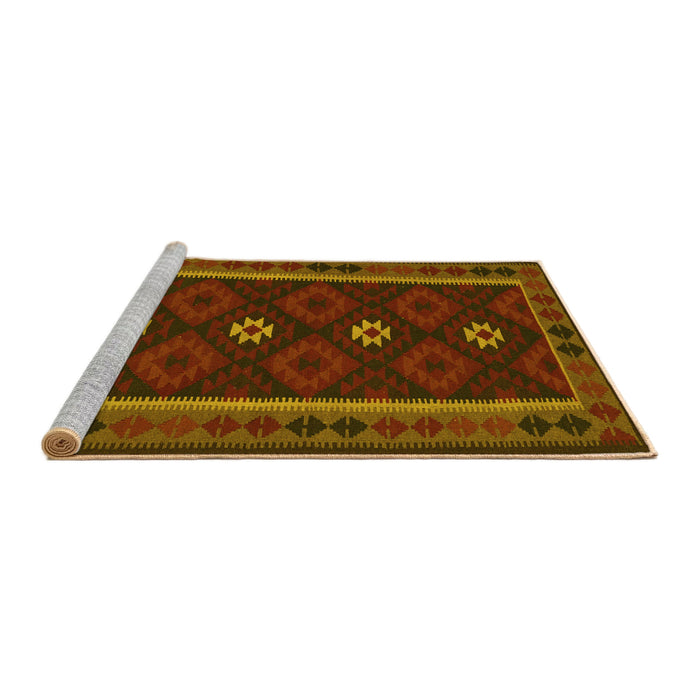 Sideview of Machine Washable Oriental Yellow Traditional Rug, wshcon1602yw