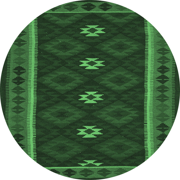 Round Machine Washable Oriental Emerald Green Traditional Area Rugs, wshcon1602emgrn