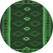 Round Machine Washable Oriental Emerald Green Traditional Area Rugs, wshcon1602emgrn