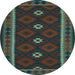 Round Machine Washable Oriental Light Blue Traditional Rug, wshcon1602lblu