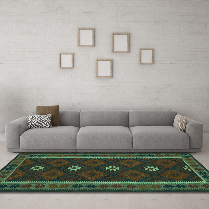 Machine Washable Oriental Turquoise Traditional Area Rugs in a Living Room,, wshcon1602turq