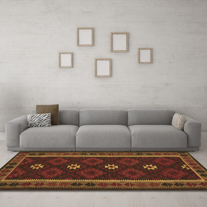Machine Washable Oriental Brown Traditional Rug in a Living Room,, wshcon1602brn