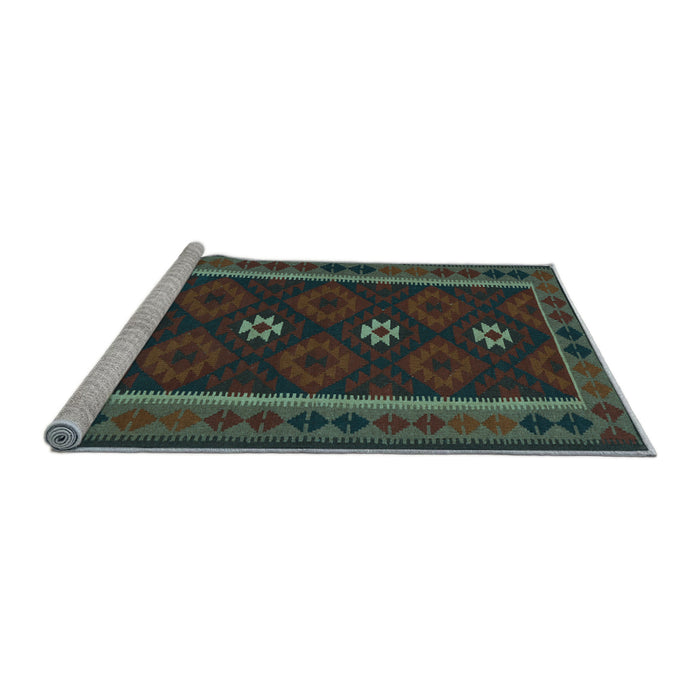 Sideview of Machine Washable Oriental Light Blue Traditional Rug, wshcon1602lblu