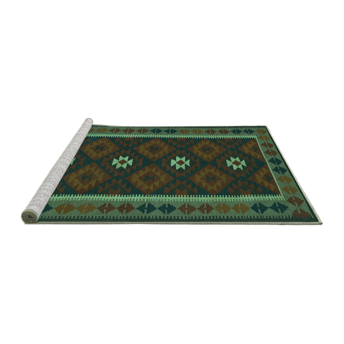 Sideview of Machine Washable Oriental Turquoise Traditional Area Rugs, wshcon1602turq