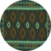 Round Machine Washable Oriental Turquoise Traditional Area Rugs, wshcon1602turq