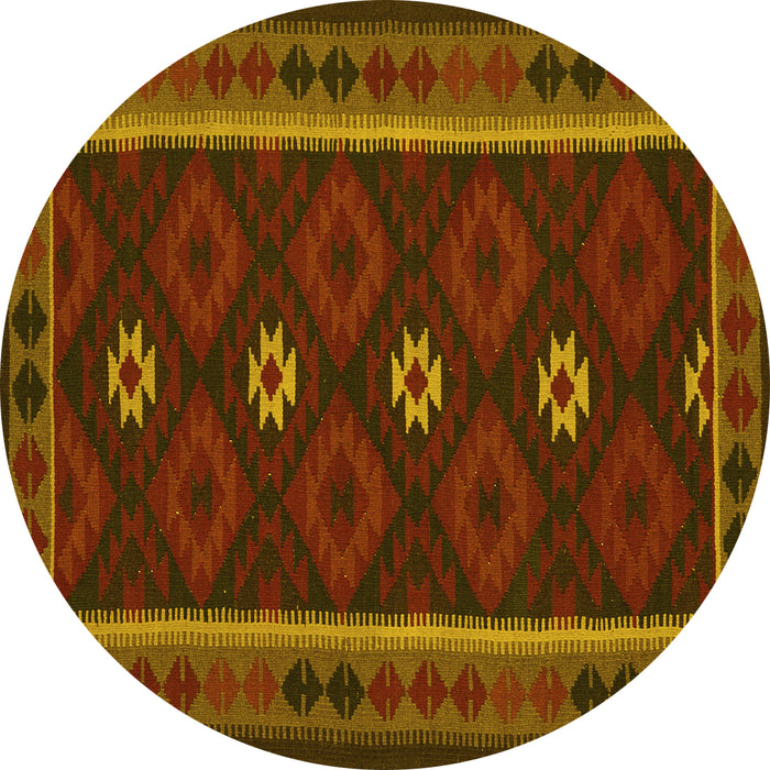 Round Oriental Yellow Traditional Rug, con1602yw