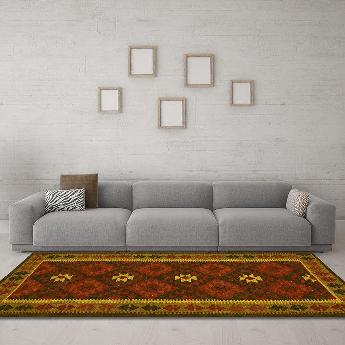 Machine Washable Oriental Yellow Traditional Rug in a Living Room, wshcon1602yw