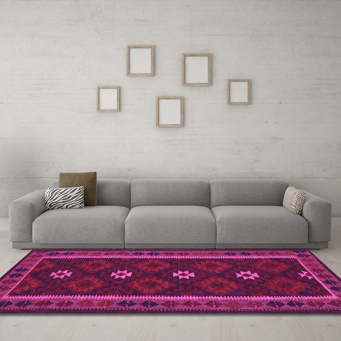 Machine Washable Oriental Pink Traditional Rug in a Living Room, wshcon1602pnk