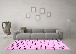 Machine Washable Solid Pink Modern Rug in a Living Room, wshcon1603pnk