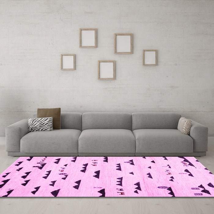 Machine Washable Solid Pink Modern Rug in a Living Room, wshcon1603pnk