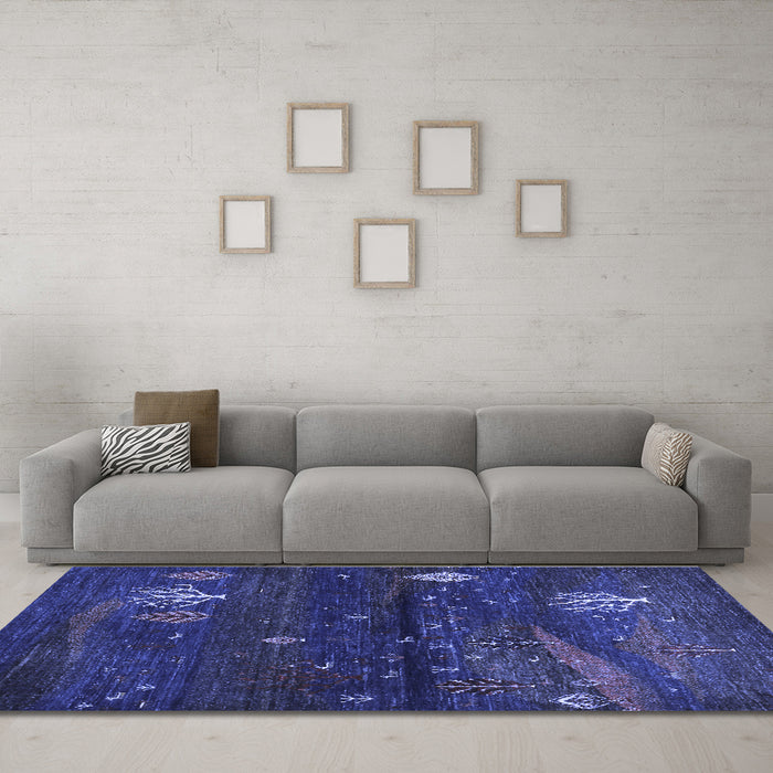 Machine Washable Abstract Blue Contemporary Rug in a Living Room, wshcon1604blu