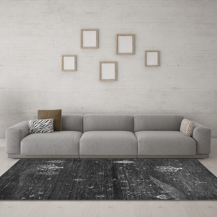 Machine Washable Abstract Gray Contemporary Rug in a Living Room,, wshcon1604gry