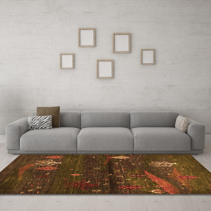 Machine Washable Abstract Orange Contemporary Area Rugs in a Living Room, wshcon1604org
