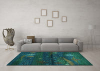 Machine Washable Abstract Turquoise Contemporary Rug, wshcon1604turq