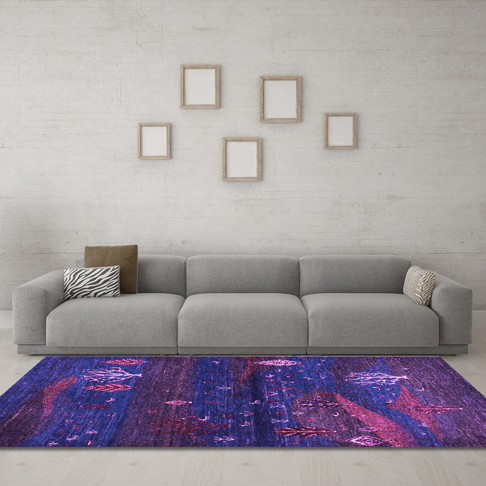 Machine Washable Abstract Purple Contemporary Area Rugs in a Living Room, wshcon1604pur