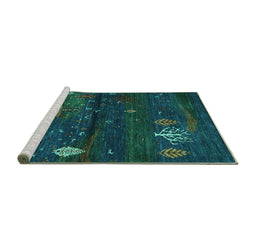Sideview of Machine Washable Abstract Turquoise Contemporary Area Rugs, wshcon1604turq