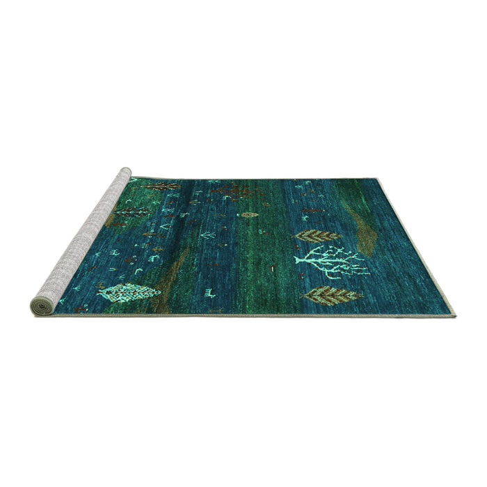 Sideview of Machine Washable Abstract Turquoise Contemporary Area Rugs, wshcon1604turq