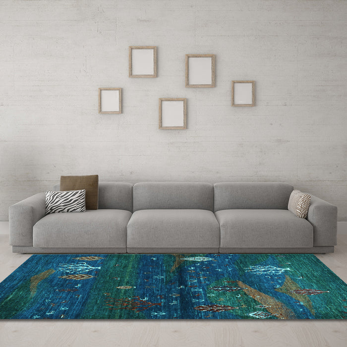 Machine Washable Abstract Light Blue Contemporary Rug in a Living Room, wshcon1604lblu